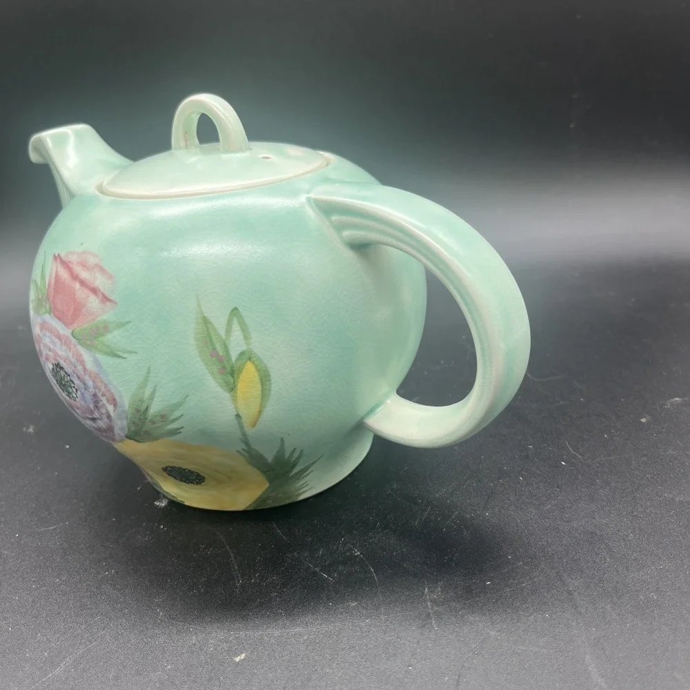 Vintage E Radford Pottery Hand Painted Floral Teapot England Art Deco Shape 340 - Picture 13 of 16